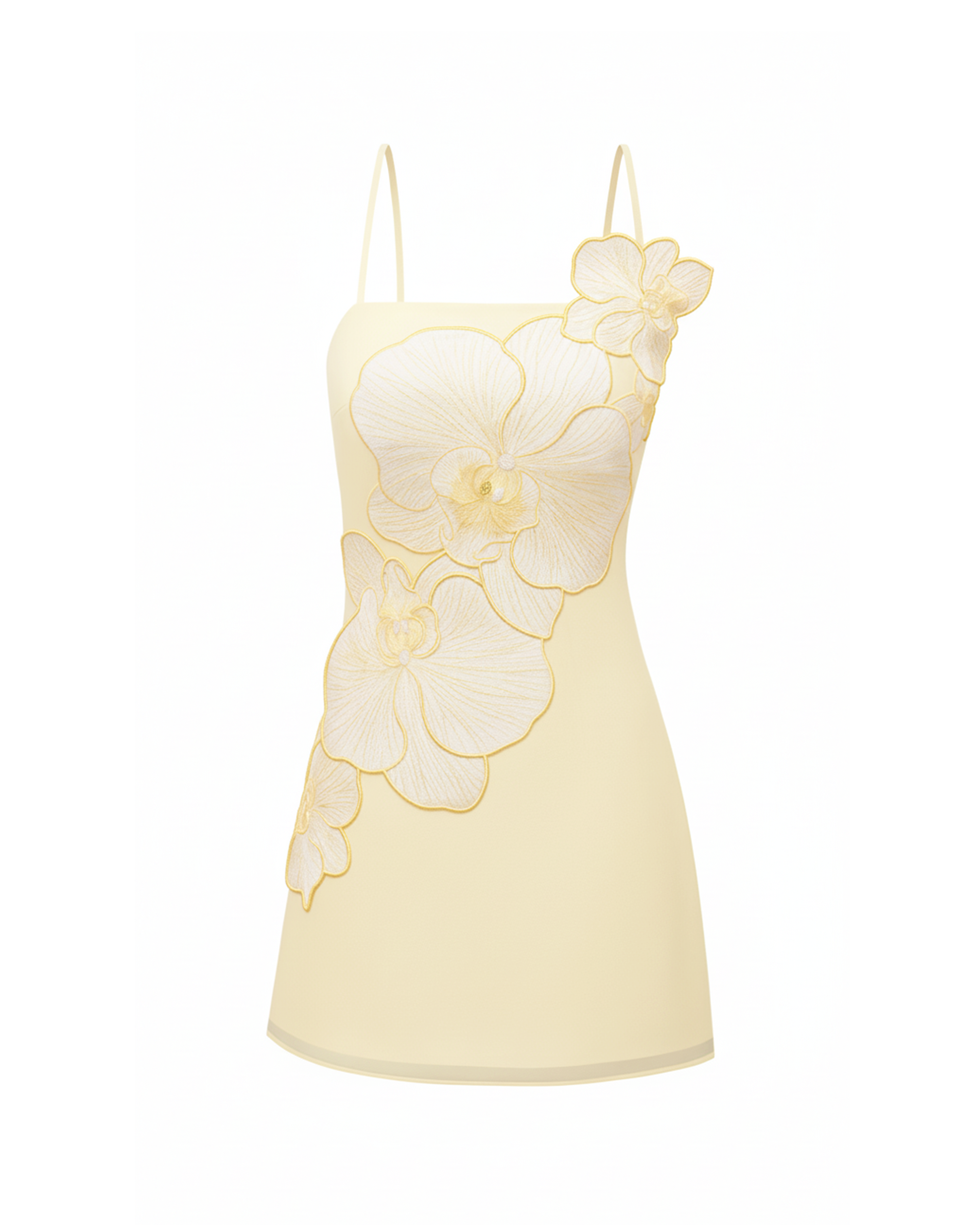 Orchid Appliqué Mini Dress - Butter Yellow