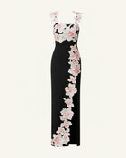 Flower Embroidered Dress - Black/Pink