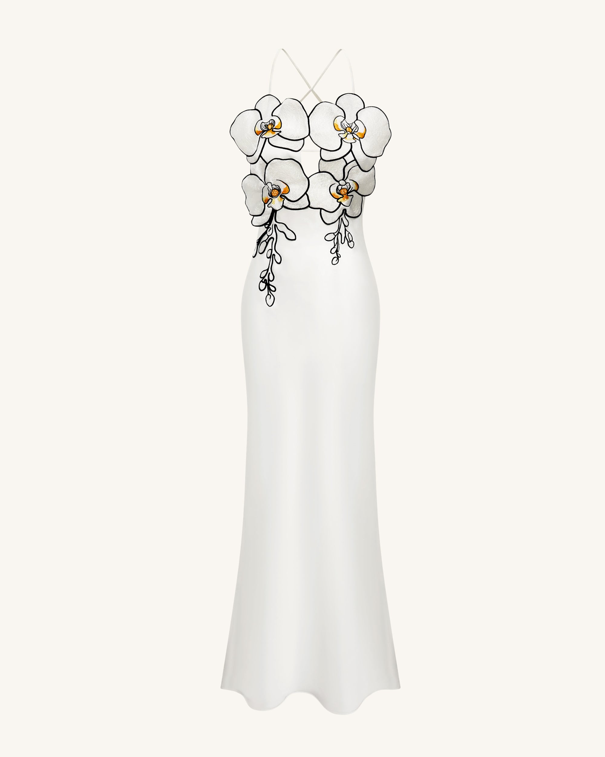 Orchid Embroidered Dress - White/Black