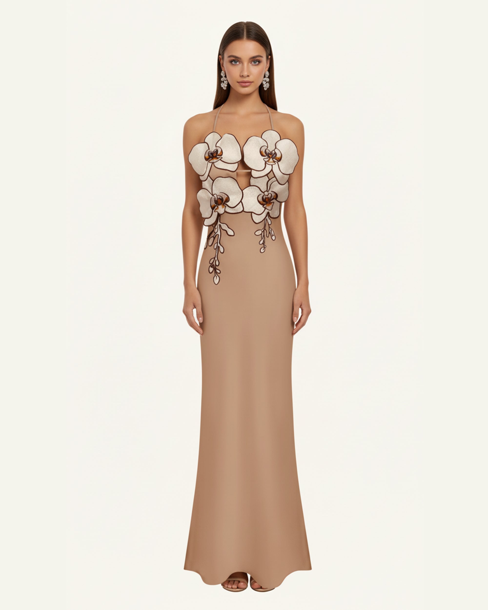 Orchid Embroidered Dress - Taupe/Ivory