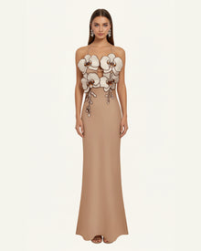 Orchid Embroidered Dress - Taupe/Ivory