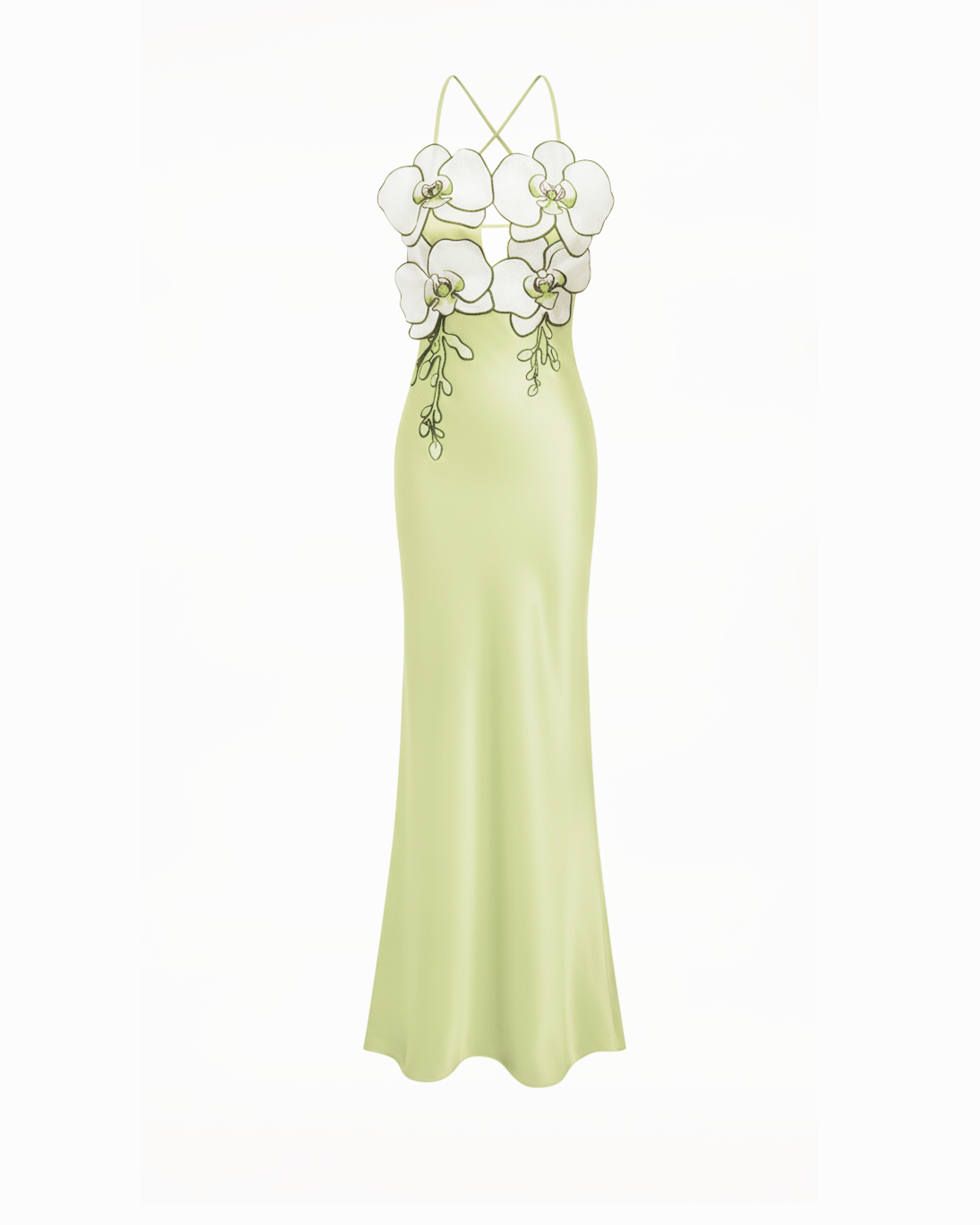 Orchid Embroidered Dress - Light Green/Ivory