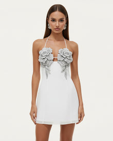 Flower Embroidered Mini Dress - White