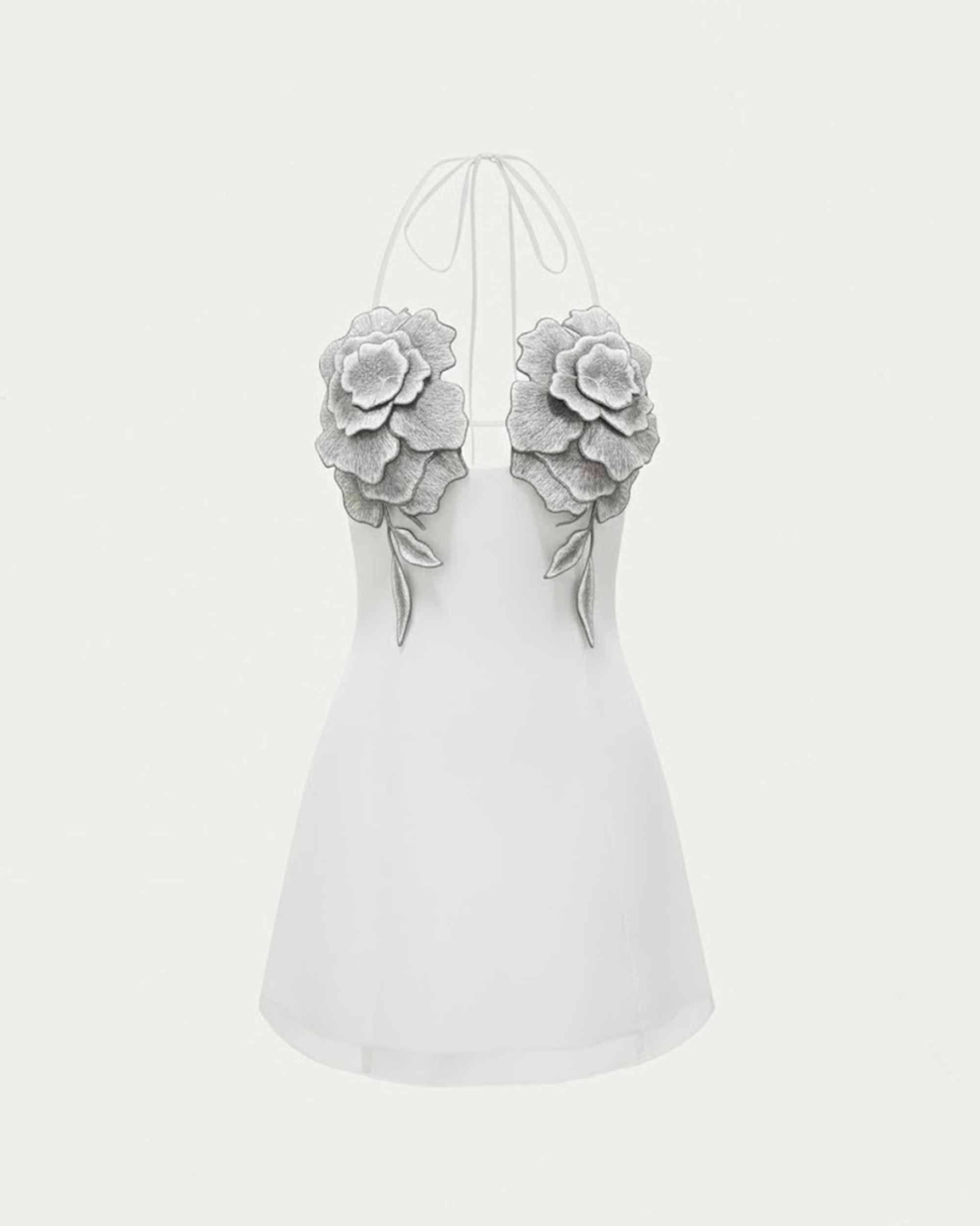 Flower Embroidered Mini Dress - White