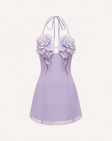 Flower Embroidered Mini Dress - Lavender