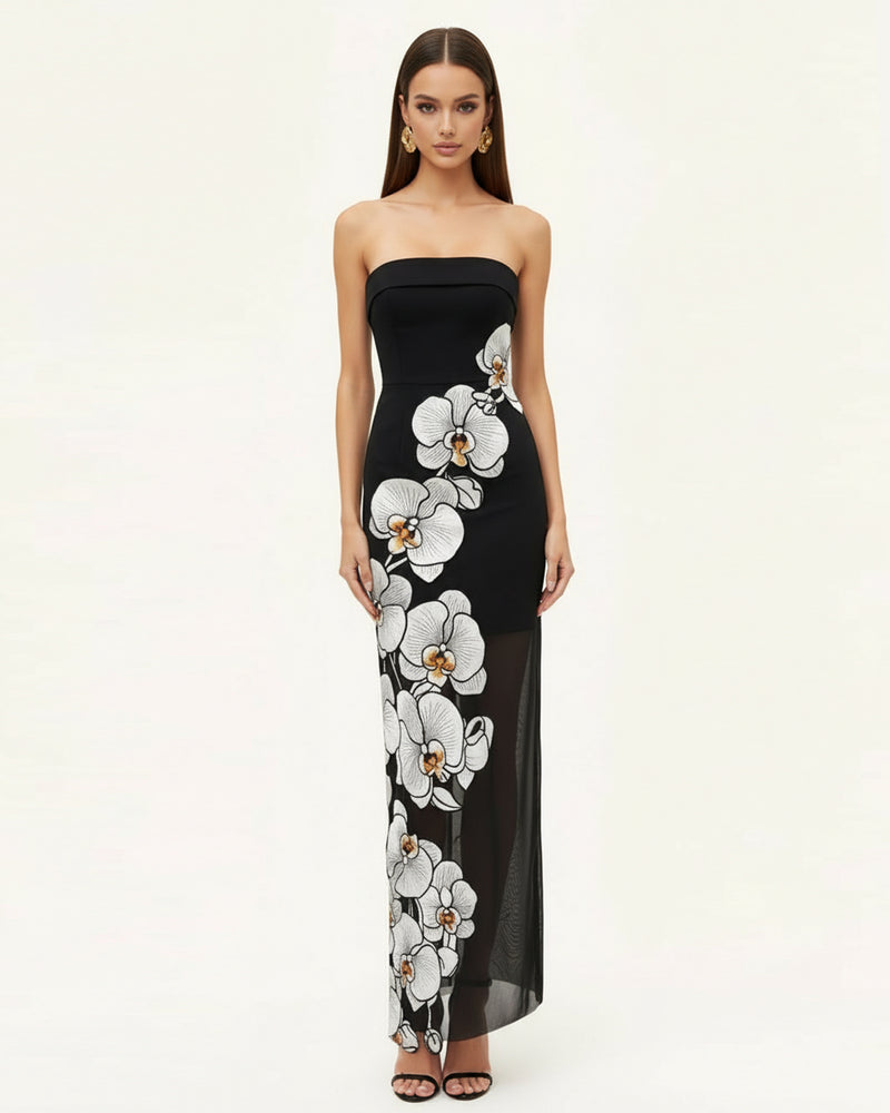 Orchid Embroidered Dress - Black