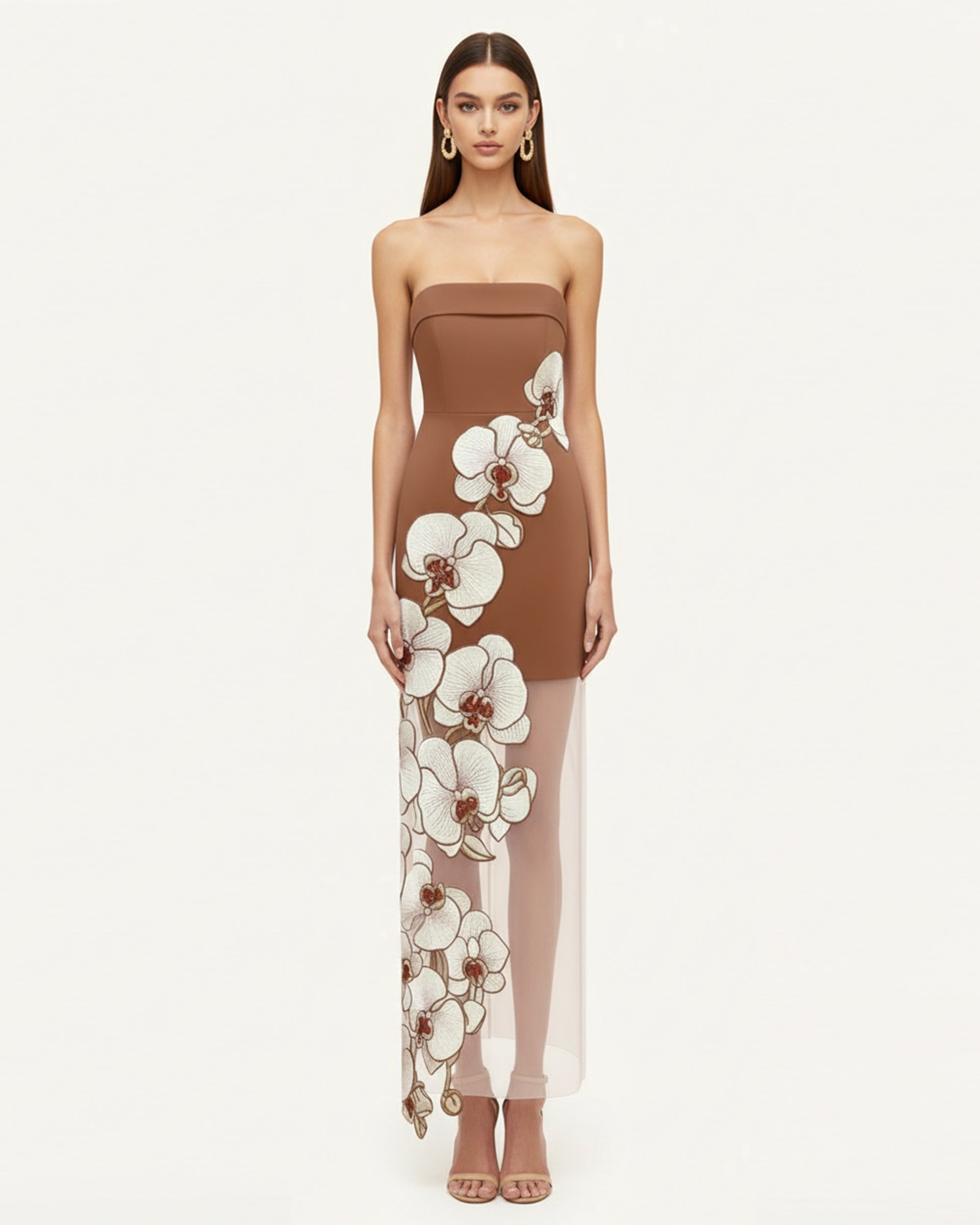 Orchid Embroidered Dress - Brown