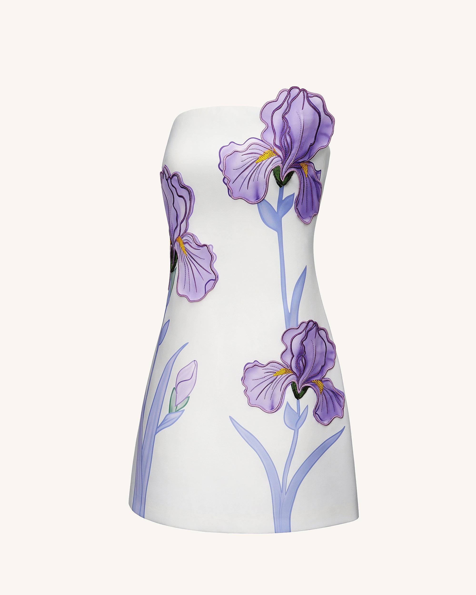 Iris Floral Print Strapless Dress - White