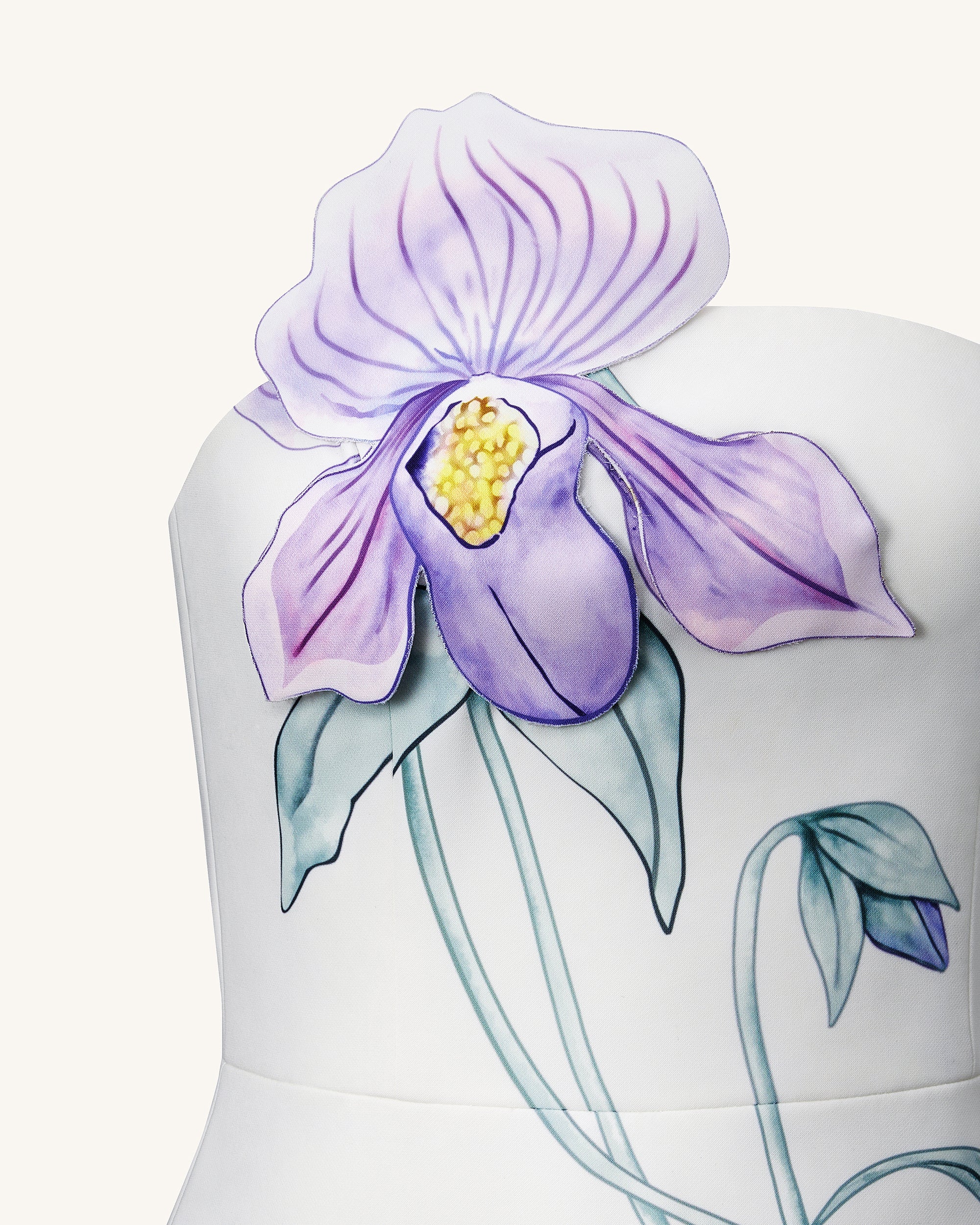Slipper Orchid Appliqué Mini Dress - White