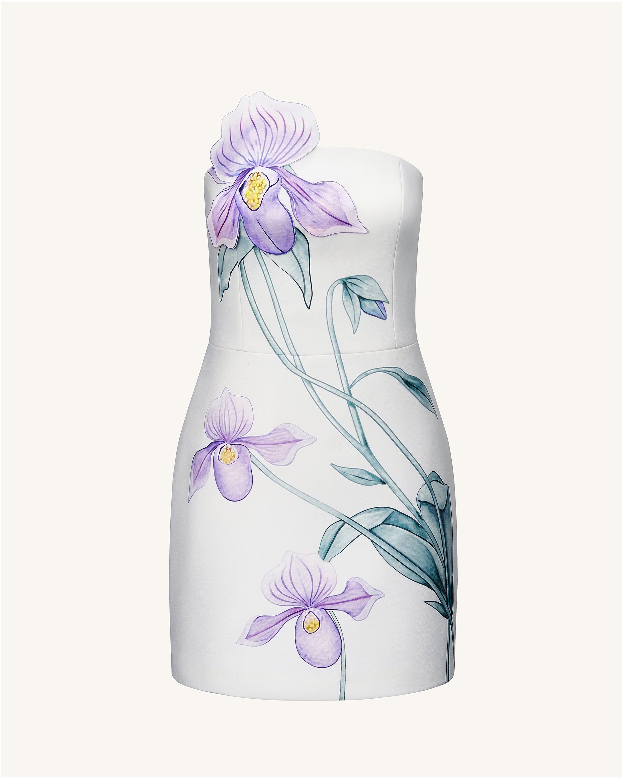 Slipper Orchid Appliqué Mini Dress - White