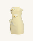 Strapless Floral Appliqué Dress - Yellow