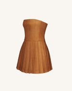 Ellie Pleated Velvet Dress - Caramel