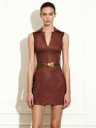 Ariana Sleeveless Suedes Mini Dress - Burgundy