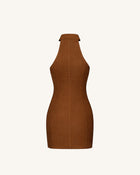 Ruby Halter Neck Zipper Mini Dress - Brown