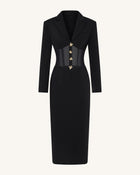 Sheer Boned Corset Waist Blazer Maxi Dress - Black