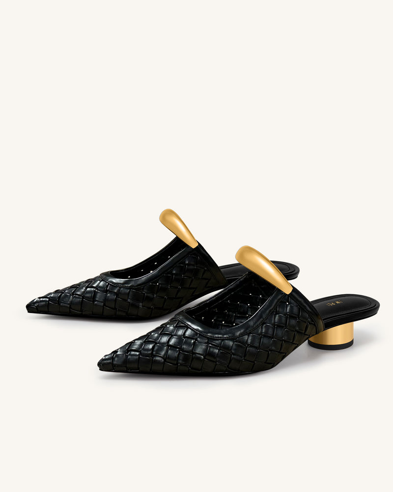 Helena Weave  Pierced Mules - Black