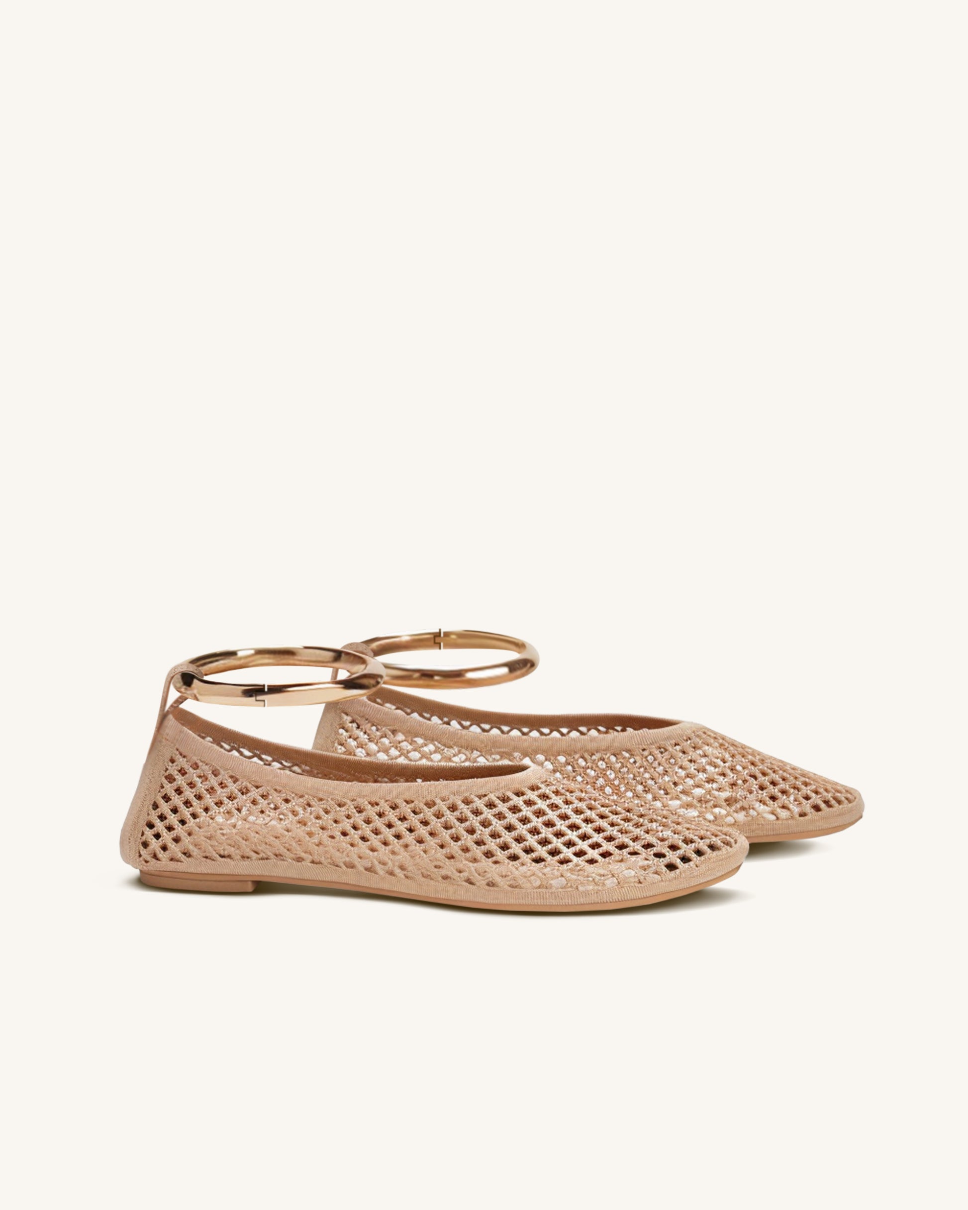 Gwyneth Metal Ring Fishnet Ballerina Flats - Apricot - JW PEI