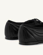 Erika Topstitching lace-up ballet Flats- Black