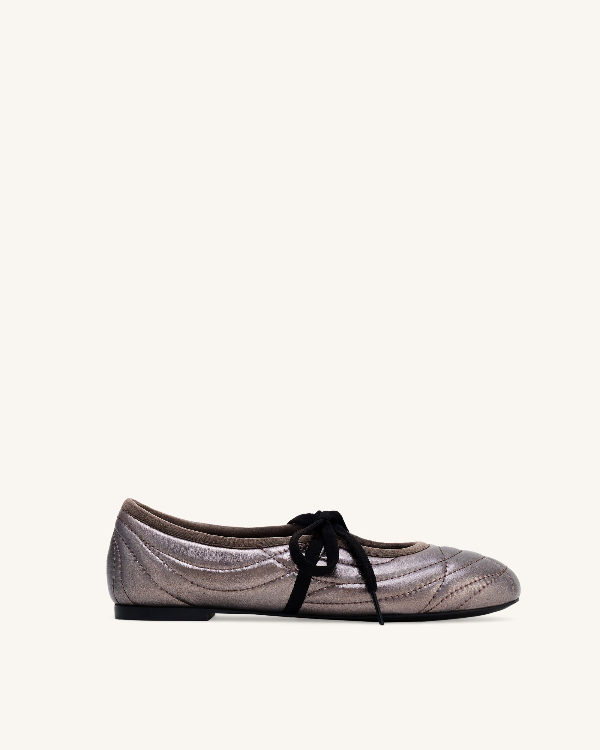 Erika Topstitching Lace-up Ballet Flats - Dark Brown