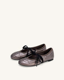 Erika Topstitching Lace-up Ballet Flats - Dark Brown