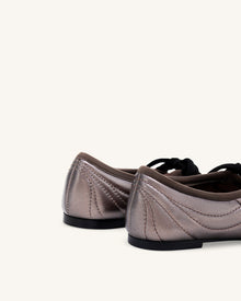 Erika Topstitching Lace-up Ballet Flats - Dark Brown