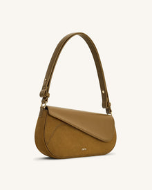 Addisyn Faux Suede Panel Shoulder Bag - Olive