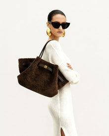 Hana Medium Faux Fur Tote Bag - Mocha Brown