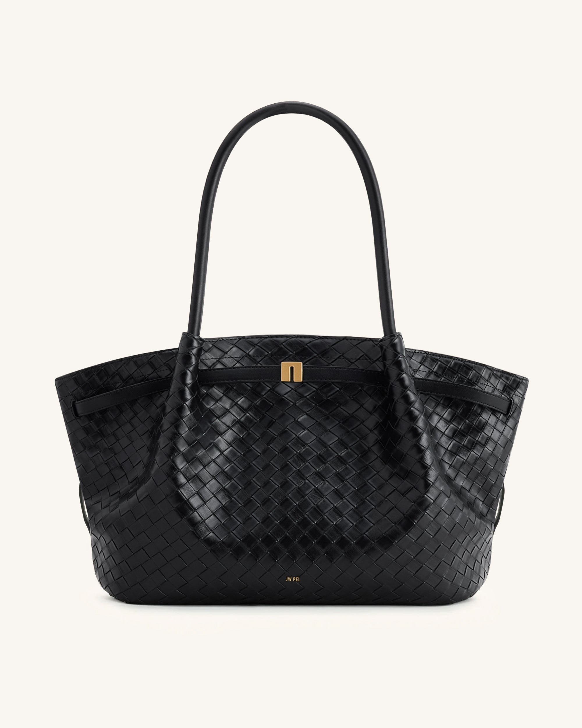 Hana Large Weave Texture Tote Bag - Black