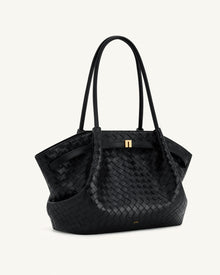 Hana Large Weave Texture Tote Bag - Black