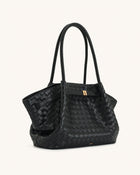 Hana Large Weave Texture Tote Bag - Black