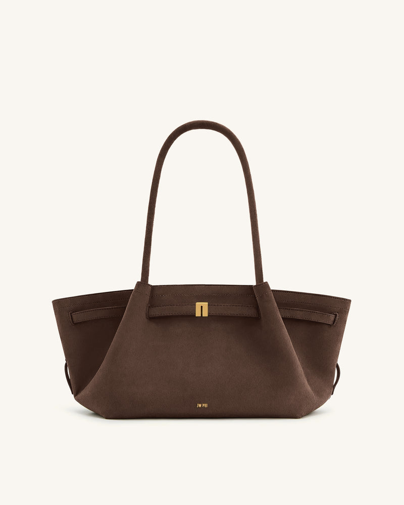 Hana Wide Faux Suede Tote Bag - Dark Brown