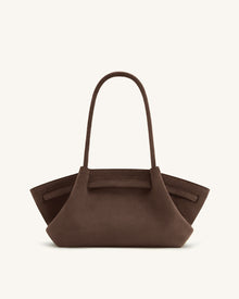 Hana Wide Faux Suede Tote Bag - Dark Brown