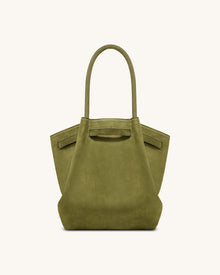 Hana Column Faux Suede Tote Bag - Olive Green