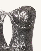 Brynlee Silver Sequinned Strapless Mini Dress-Silver