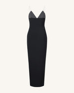 Ayliua Sweetheart-Neckline Rhinestones Embellished Black Long Dress - Black