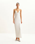 Ayliua Sweetheart-Neckline Rhinestones Embellished White Long Dress - White