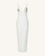 Ayliua Sweetheart-Neckline Rhinestones Embellished White Long Dress - White