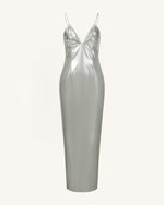 Ayliua Sweetheart-Neckline Rhinestones Embellished Silver Long Dress - Silver