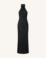 Uliana Black Floral Lace Halterneck Maxi Dress - Black