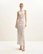 Uliana White Floral Lace Halterneck Maxi Dress - White