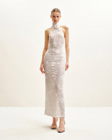 Uliana White Floral Lace Halterneck Maxi Dress - White