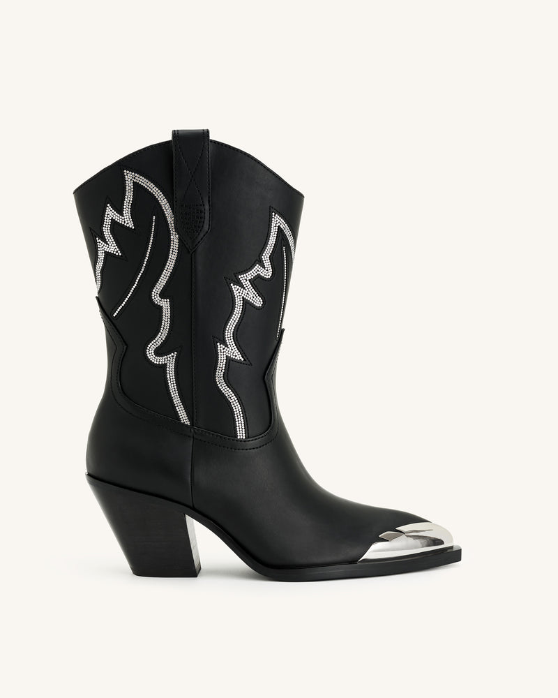 Riya Artificial Crystal Cowboy Boot - Black