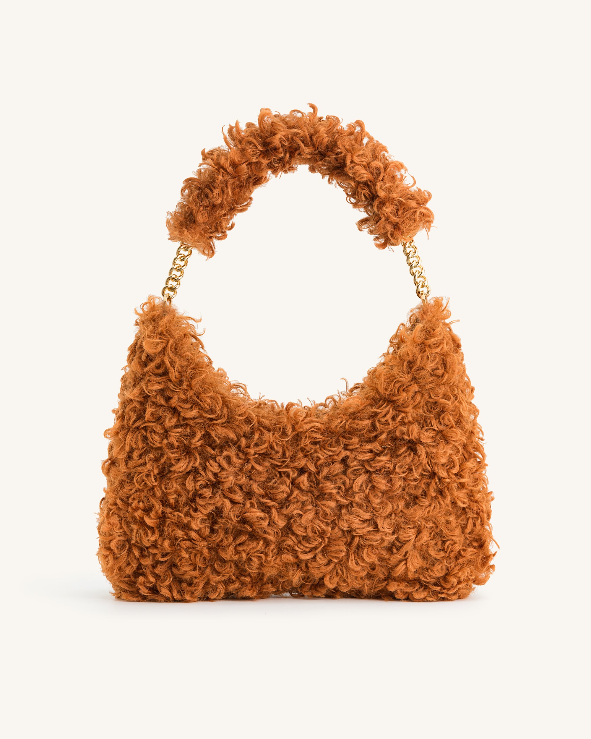 Ruby Faux Fur Fabric Shoulder Bag - Yellow Brown - JW PEI