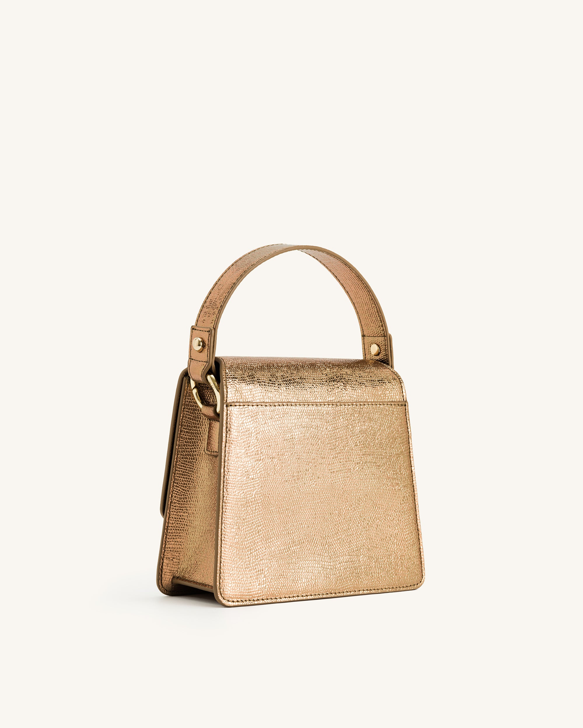 FAE Metallic Top Handle Crossbody - Ancient Gold Lizard