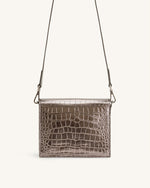 Mini Flap Metallic Crossbody - Anthracite Croc