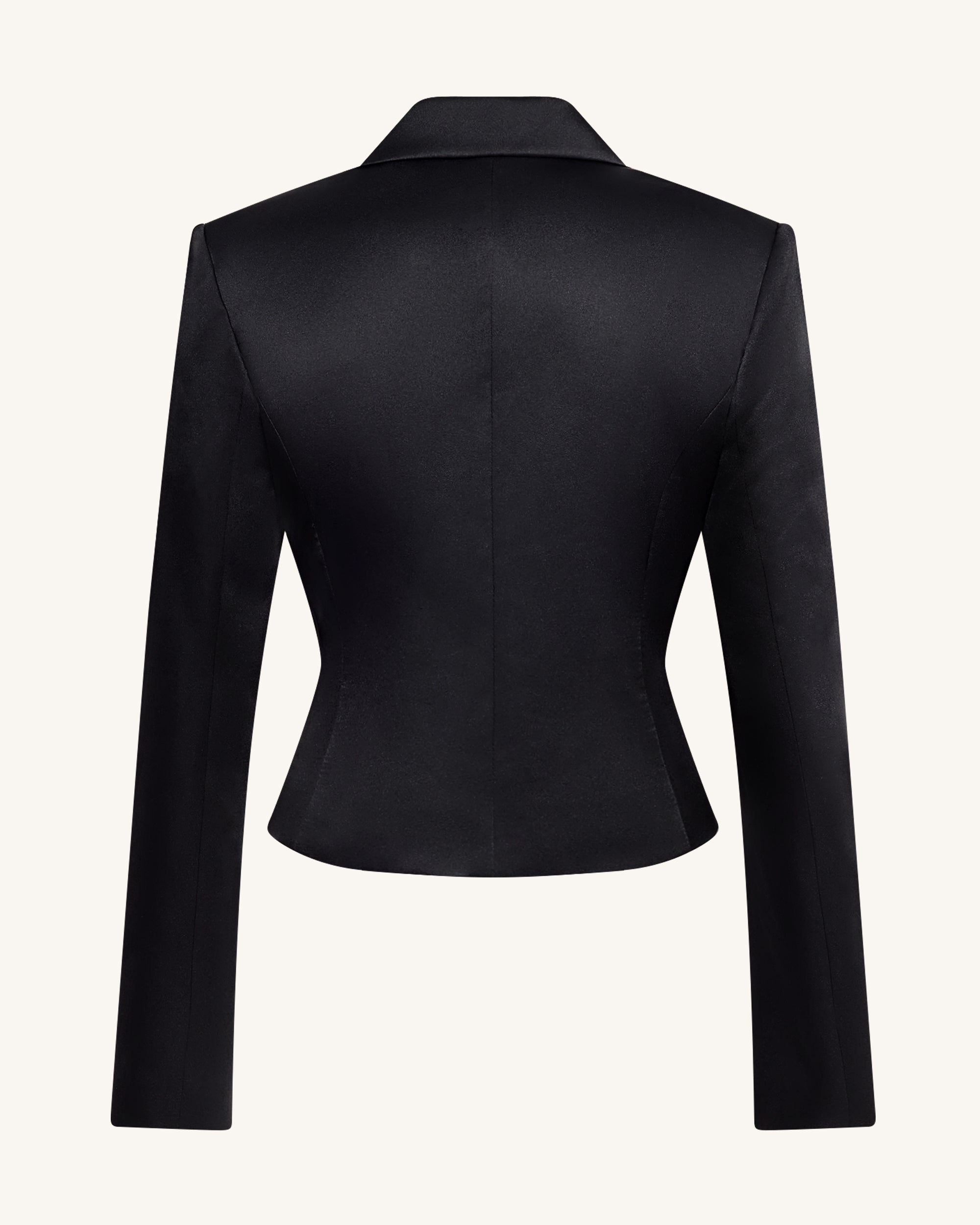 Satin Sculpted Waist Cropped Blazer - Black