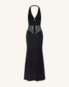 Ruched Lace Panel Maxi Dress - Black