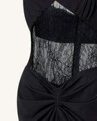 Ruched Lace Panel Maxi Dress - Black
