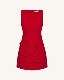 3D Floral-Appliqué Sheath Mini Dress - Red