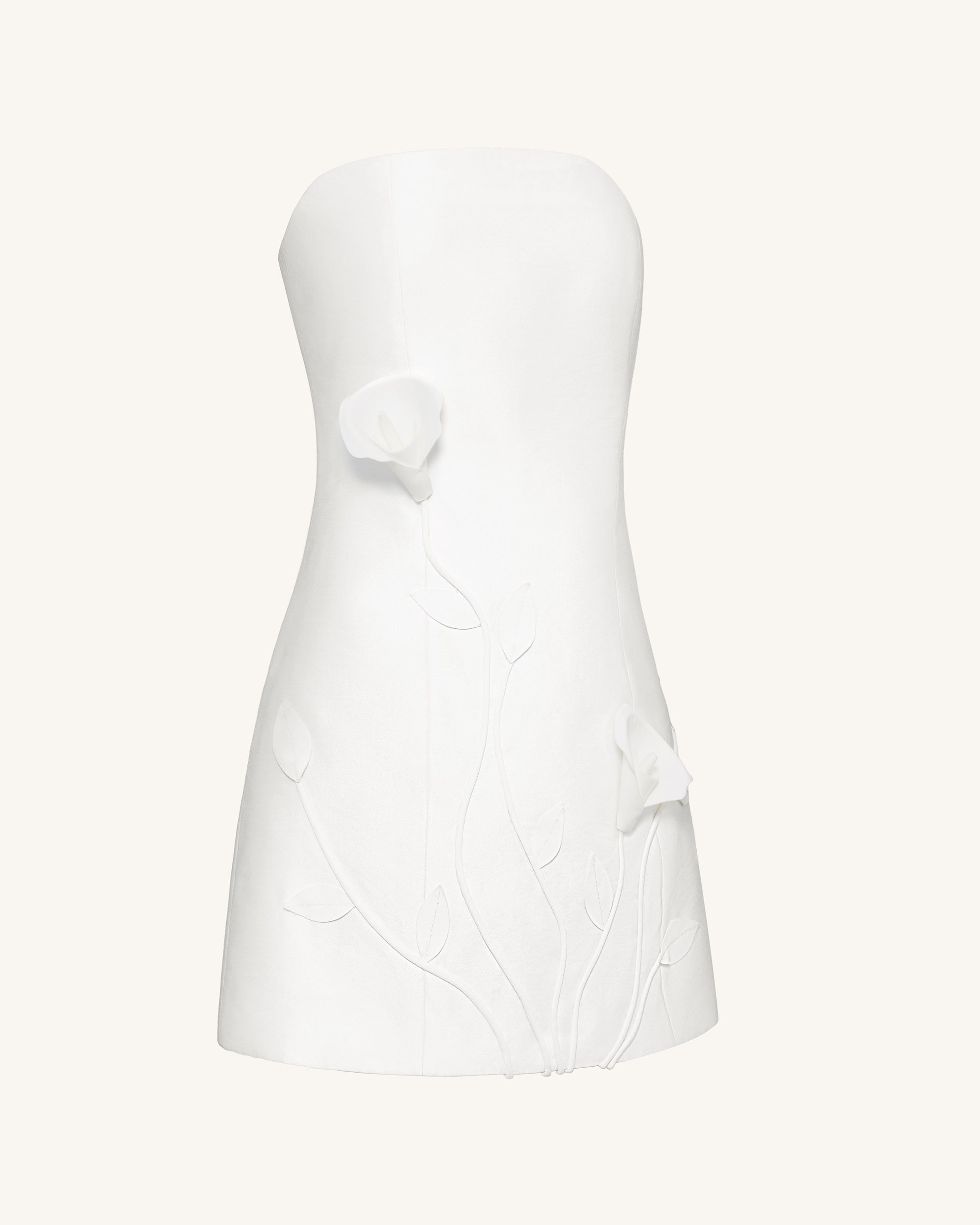 3D Vine Floral Strapless Mini Dress - White